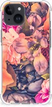 Silicone Case Geschikt voor iPhone 15 Plus Smartphone hoesje met doorzichtige rand Bloemen Boeket