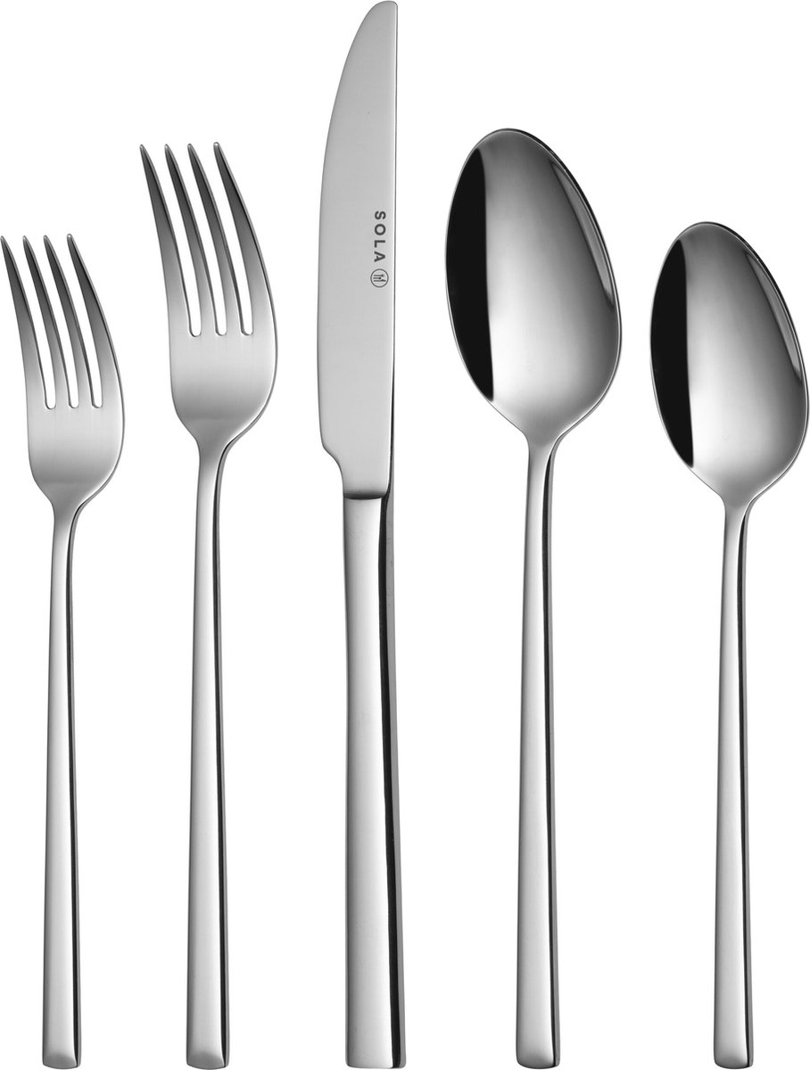 Sola - Bestekset - Luxor - Modern - 8 persoons - 70 delig - Zilverwit Edelstaal 18/10 - RVS