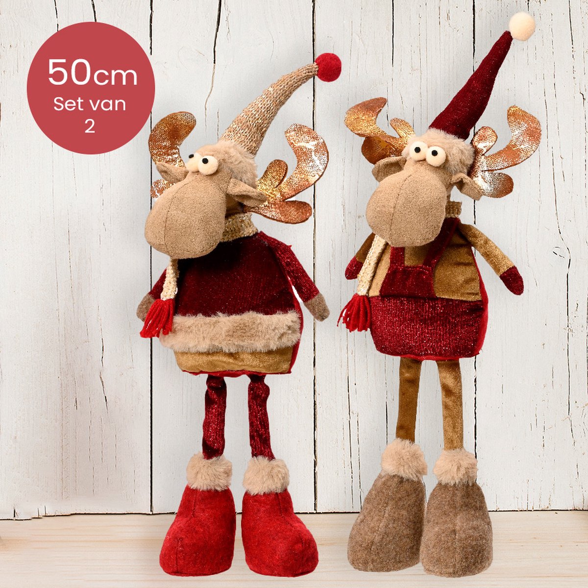 Polyester rendieren bruin met muts - Duo pack - 50cm