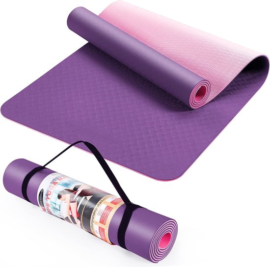 ACTIVE FOREVER Yogamat – TPE, Antislip, 183x61x0,6 Cm, Met Draagriem, Voor Pilates En Stretching