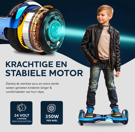 Ampes Hoverboard - Bluetooth Speaker - 24V 4.0 Ah Accu - Oxboard - 12 km/h - UL2272 Gecertificeerd - LED Verlichting - Anti lek banden - Belastbaar tot 120KG - 6.5 Inch - Inclusief Draagtas - 700W Wielen - Chroom Blauw + Hoverkart