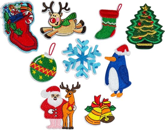 Foto: Kerst christmas winter strijk embleem patch set 9 patches