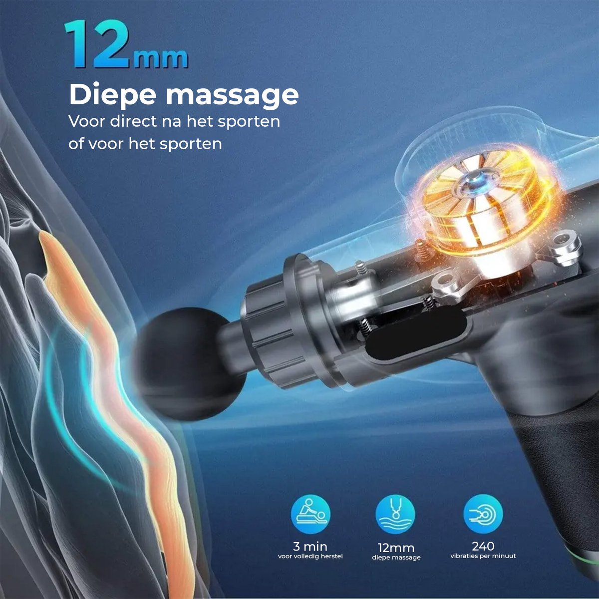 Ryce Massage Gun: 30 standen, 6 opzetstukken, oplaadbaar thumbnail 3