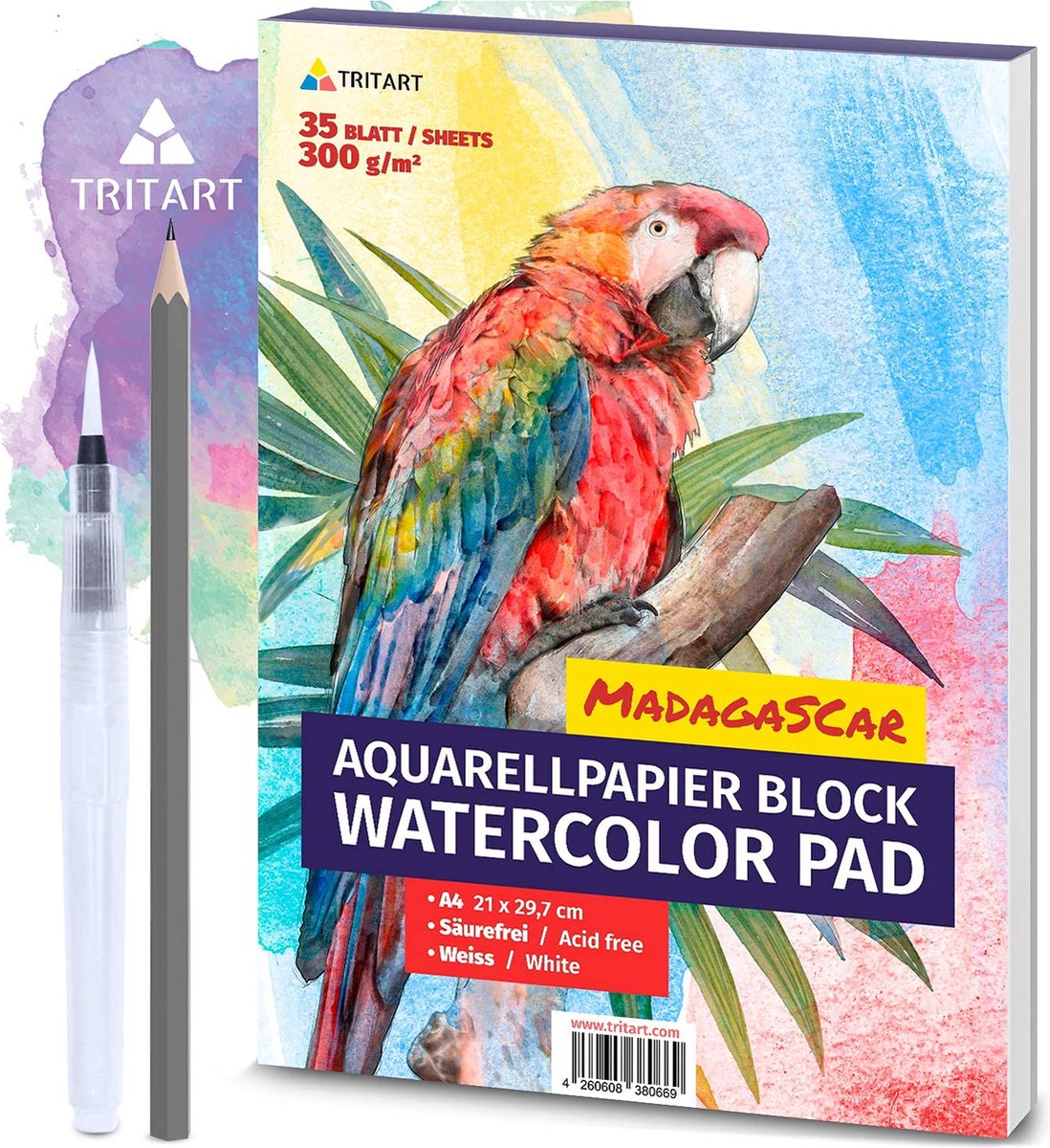 Tritart Bloc Aquarelle A1 10 Feuilles 300 G/m² – Papier Sans Acide Double Face, Pour Aquarelle, Acrylique, Pastel, Marqueurs