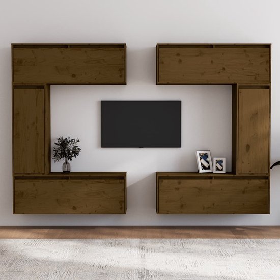 The Living Store TV-meubels - Klassiek design - Massief grenenhout - Verschillende maten - Honingbruin