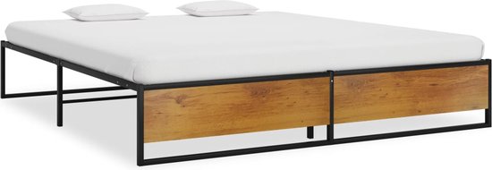 The Living Store Bed - Zwart - Gepoedercoat metaal en melaminegecoat MDF - 164x208x32.5 cm - 160x200 cm (B x L) - Lattenbodem
