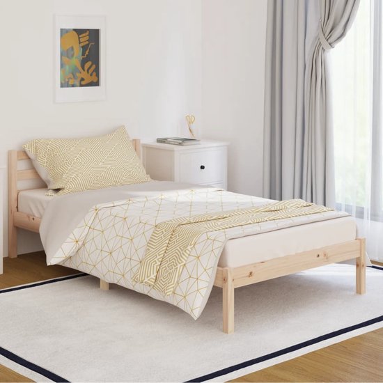 The Living Store Houten Bedframe - Modern Bedroom - Meubelen - Afmeting- 205.5 x 105.5 x 69.5 cm - Hoogwaardig Massief Grenenhout