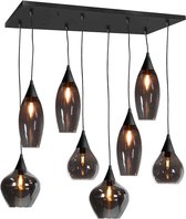 Moderne hanglamp Cambio | 8 lichts | smoke / mat zwart | glas / metaal | in hoogte verstelbaar tot 190 cm | 40 x 94 cm | E14 fitting | modern design
