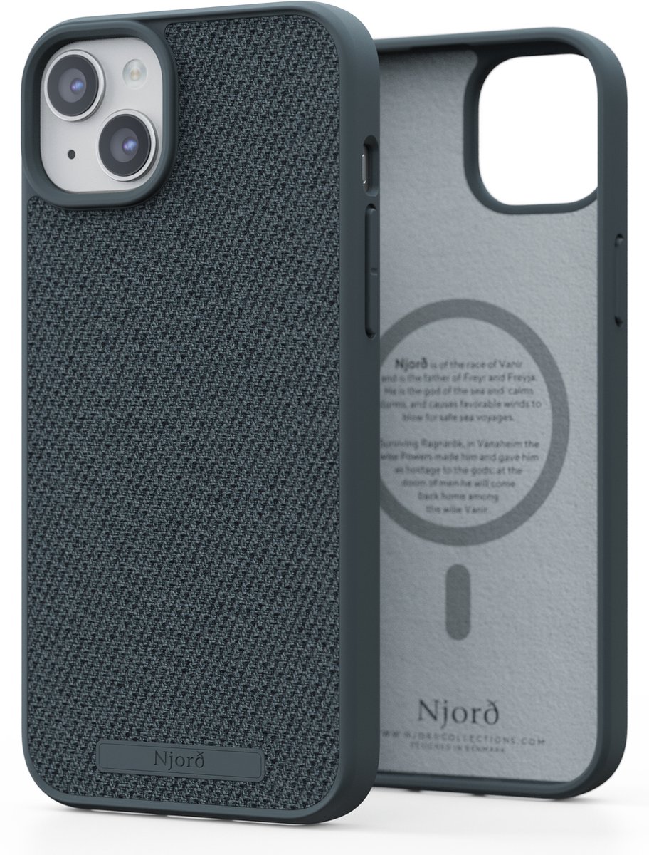 Njord Collections Fabric Telefoonhoesje - Geschikt voor iPhone 15 Plus - 2M valbestendig - 100% gereycled materiaal - Mag Compatibel – Grijs