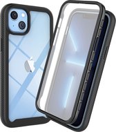 Cazy 360 Graden Full Cover Protectie Telefoonhoesje - Geschikt voor iPhone 15 - Ingebouwde screen protector - Schokabsorberend - Maximale Bescherming - Zwart