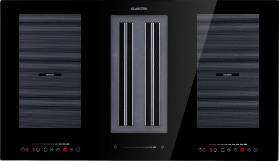 Klarstein Full House 2.0 Down Air System - Inductiekookplaat + Afzuigkap - 271 m³/h - Roestvrijstaal & Glas - Klasse A+ - Zwart