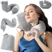Travel Pillow, Memory Foam Neck Pillow, Adjustable Roll Pillow, for Travel, Airplanes, Trains, Car, Home, Office, Sleeping Rest Back Support Cushion, 68cm X 10cm (Grey)