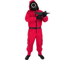 Funidelia | Costume et masque Squid Game avec cercle Netflix officiel pour femmes et hommes, Netflix, Il gioco del calamaro - Déguisement pour Adultes Accessoires costumes et accessoires pour Halloween, carnaval et fêtes - Taille L - XL - Rouge