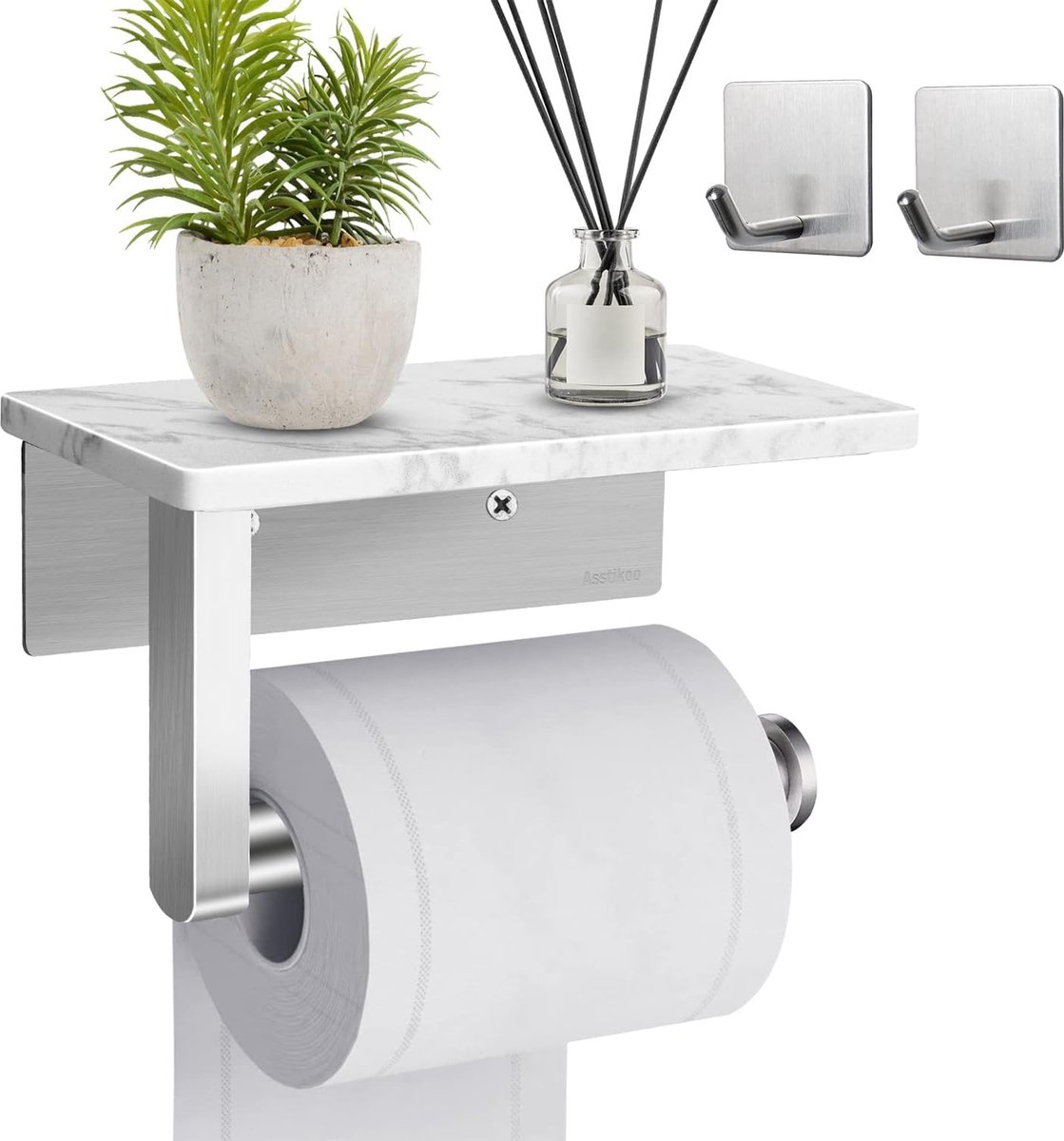 Porte-papier toilette avec étagère en marbre - Porte-papier toilette en  acier