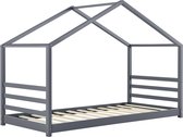 Kinderbed Paulina - Huisbed - Met bedbodem - 90x200cm - Voor meisjes - Voor jongens - Voor kinderen - Donkergrijs