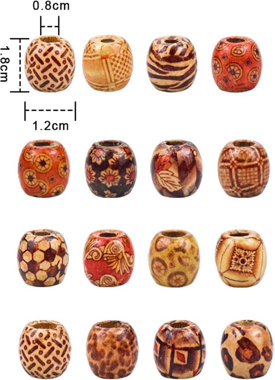 Ezydka 400 stuks houten kralen, 12 mm, met groot gat, houten kralen met gat, 5 mm gat, 4 kleuren, natuurlijke houten kralen om te rijgen, voor doe-het-zelf sieraden maken, knutselwerk