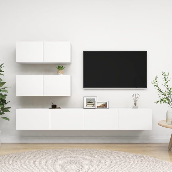 The Living Store Hangende tv-kasten - Televisiemeubelset - 80x30x30 cm en 100x30x30 cm - Wit - Spaanplaat