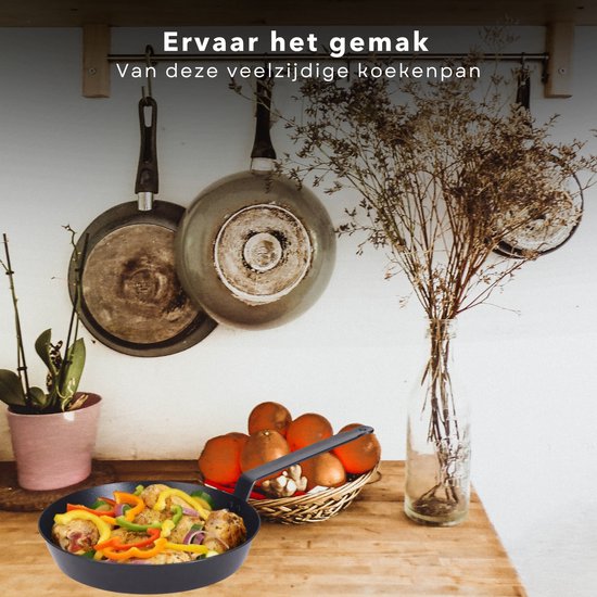 Poêle Cheqo® 24 cm - Poêle à frire - Manche en métal - En aluminium forgé - Épaisseur 3 mm - Revêtement antiadhésif - Tous feux - Compatible induction - Longueur totale 45 cm