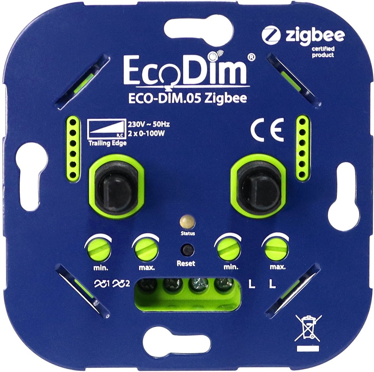 Zigbee Smart LED DUO Dimmer Inbouw 2x 0-100 Watt 220-240V - Fase afsnijding