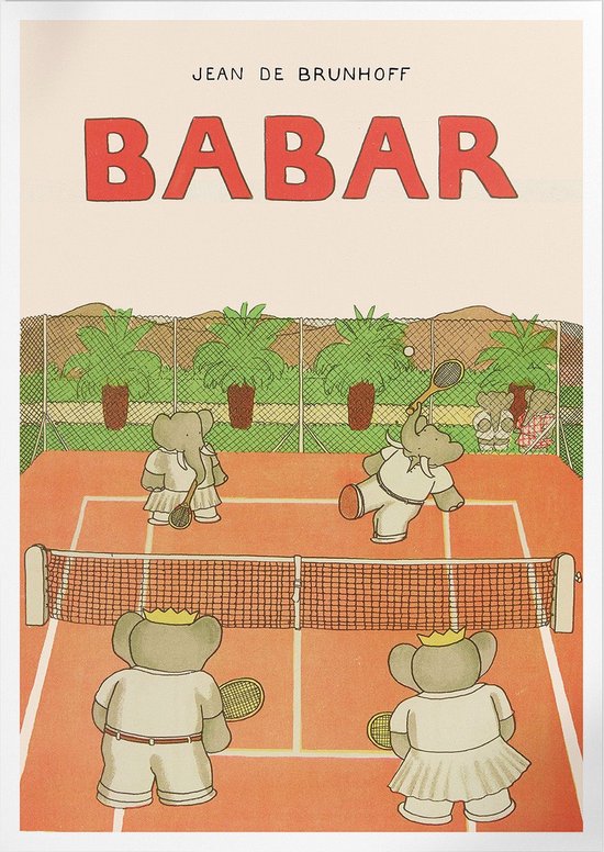 Babar Sur Le Court De Tennis | Éléphant Babar Poster | B2 : 50x70 cm