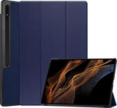Housse de tablette adaptée au Samsung Galaxy Tab S9 | Bibliothèque avec support | Housse de protection en similicuir | Triple pli | Bleu