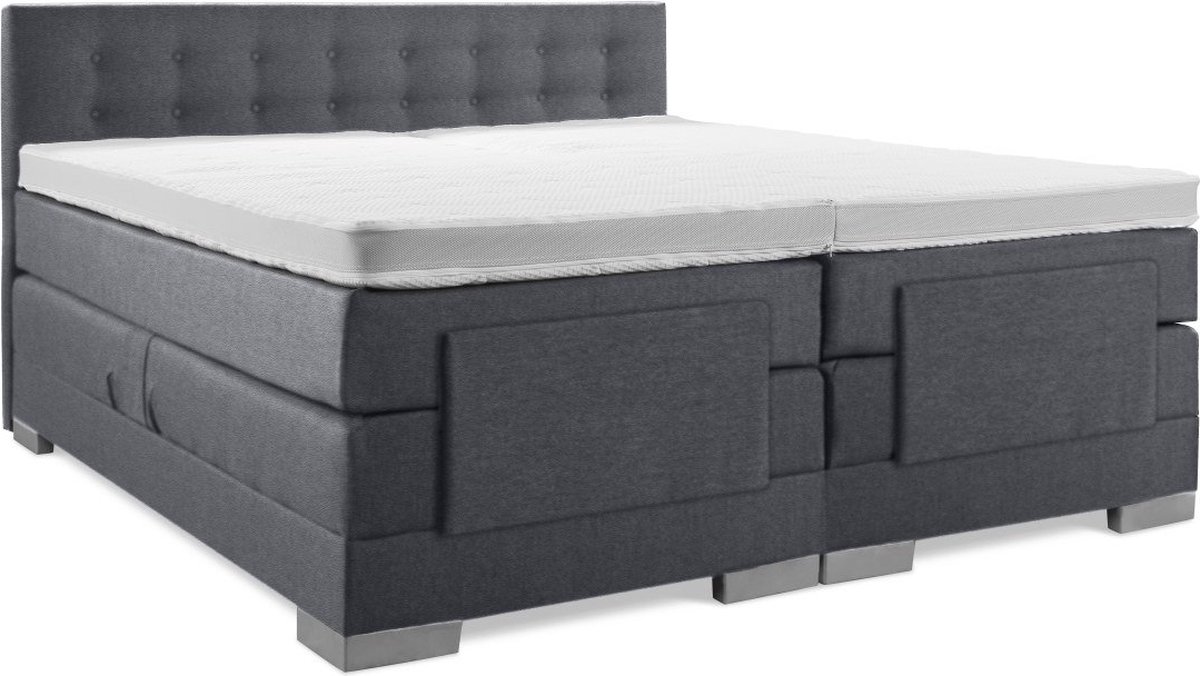 Elektrische Boxspring - 200x200 - Incl. Geknoopt hoofdbord - Antraciet met plint