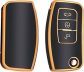 Autosleutel hoesje - TPU Sleutelhoesje - Sleutelcover - Autosleutelhoes - Geschikt voor Ford -zw-goud- G3 - Auto Sleutel Accessoires gadgets - Kado Cadeau man - vrouw