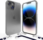 Coverzs telefoonhoesje geschikt voor Apple iPhone 14 transparante case met koord - Telefoonhoesje met koord - Backcover hoesje met koord - touwtje - donkerblauw