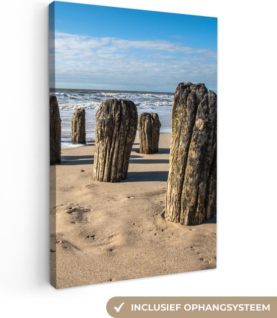 Canvas schilderij - Strand - Zee - Golf - Schilderij woonkamer - Slaapkamer - Canvas doek - Schilderij strand en zee - 40x60 cm