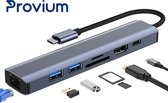 USB-C Hub - 7 in 1 - Ethernet - HDMI - USB-C - USB 3.0 - Docking Station adapter splitter- Grijs - Provium