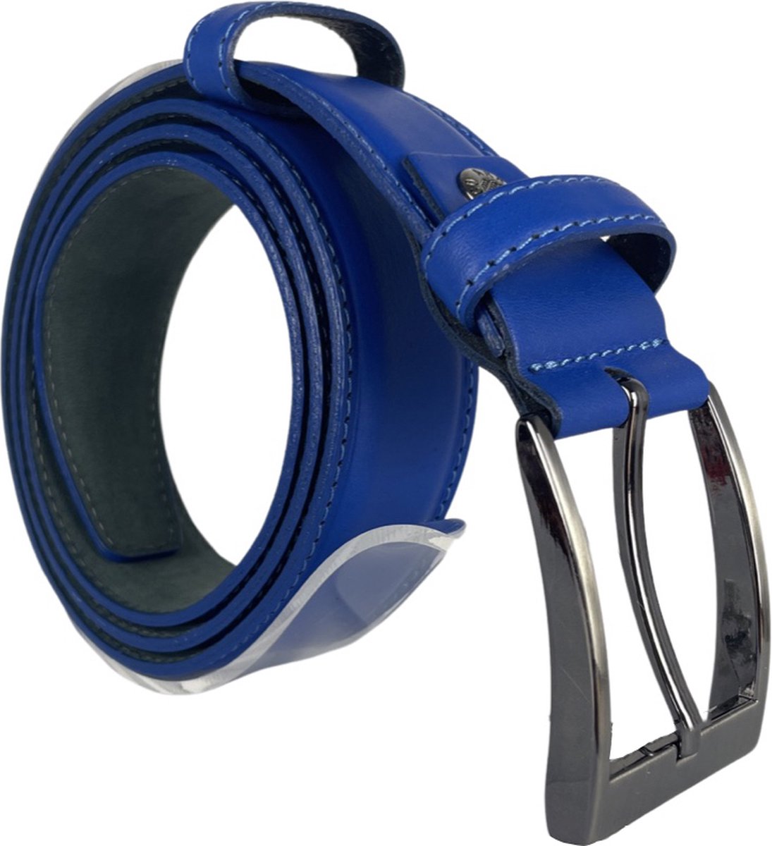 Dames Riem - 3.5 cm Breed - Kobalt Blauw - Riem Heren - Blauw Leer- Totale Riem Lengte 115 cm (Taillemaat tot 95 cm)