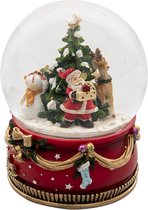 HAES DECO - Boule à neige avec Père Noël - Taille Ø 15x20 cm / 2xAA - Couleur Rouge - Matière Polyrésine / Glas - Figurine de Noël , Décoration de Noël, Boule tremblante