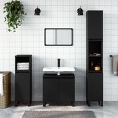 The Living Store badkamermeubelset - zwart - bewerkt hout en ijzer - 30x30x190 cm (hoog) - 30x30x100 cm (laag) - 58x33x60 cm (wastafelkast)