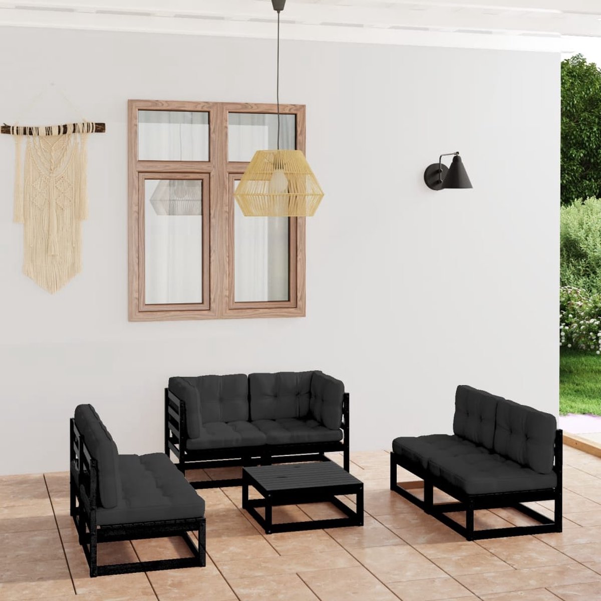 The Living Store 7-delige Loungeset met kussens massief grenenhout - Tuinset - Lounge Set - Houten Bank - Buitendineren - Terrasdecoratie