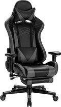 Chaise de Gaming Vosgi - Grijs - Avec repose-pieds - Chaise de jeu - Réglable en hauteur - Chaise - Chaise de bureau ergonomique - Chaise - Simili cuir