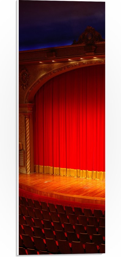 PVC Schuimplaat - Podium met Rode Theatergordijnen in Theater - 20x60 cm Foto op PVC Schuimplaat (Met Ophangsysteem)