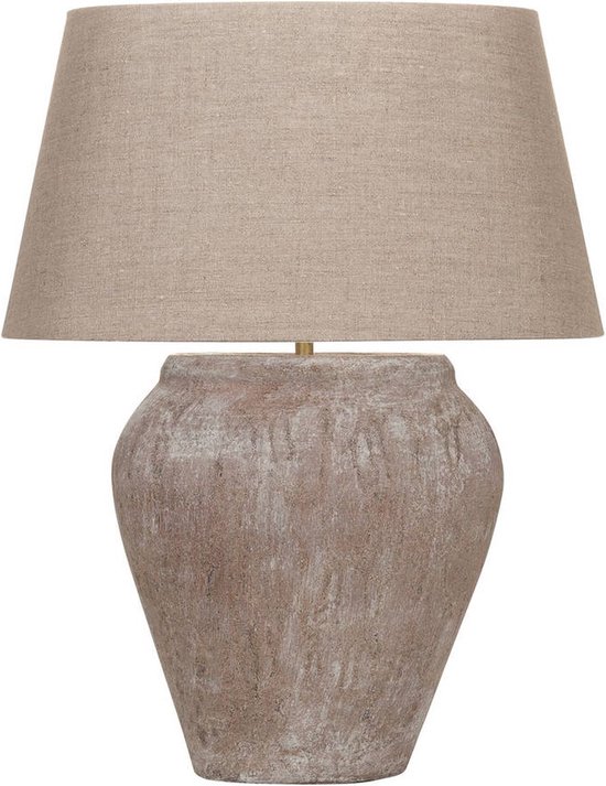 Lampe de table ovale Midi Chilton | 1 lumière | beige / marron | céramique/tissu | Ø 50 cm | 63 cm de haut | classique / rural / design attrayant