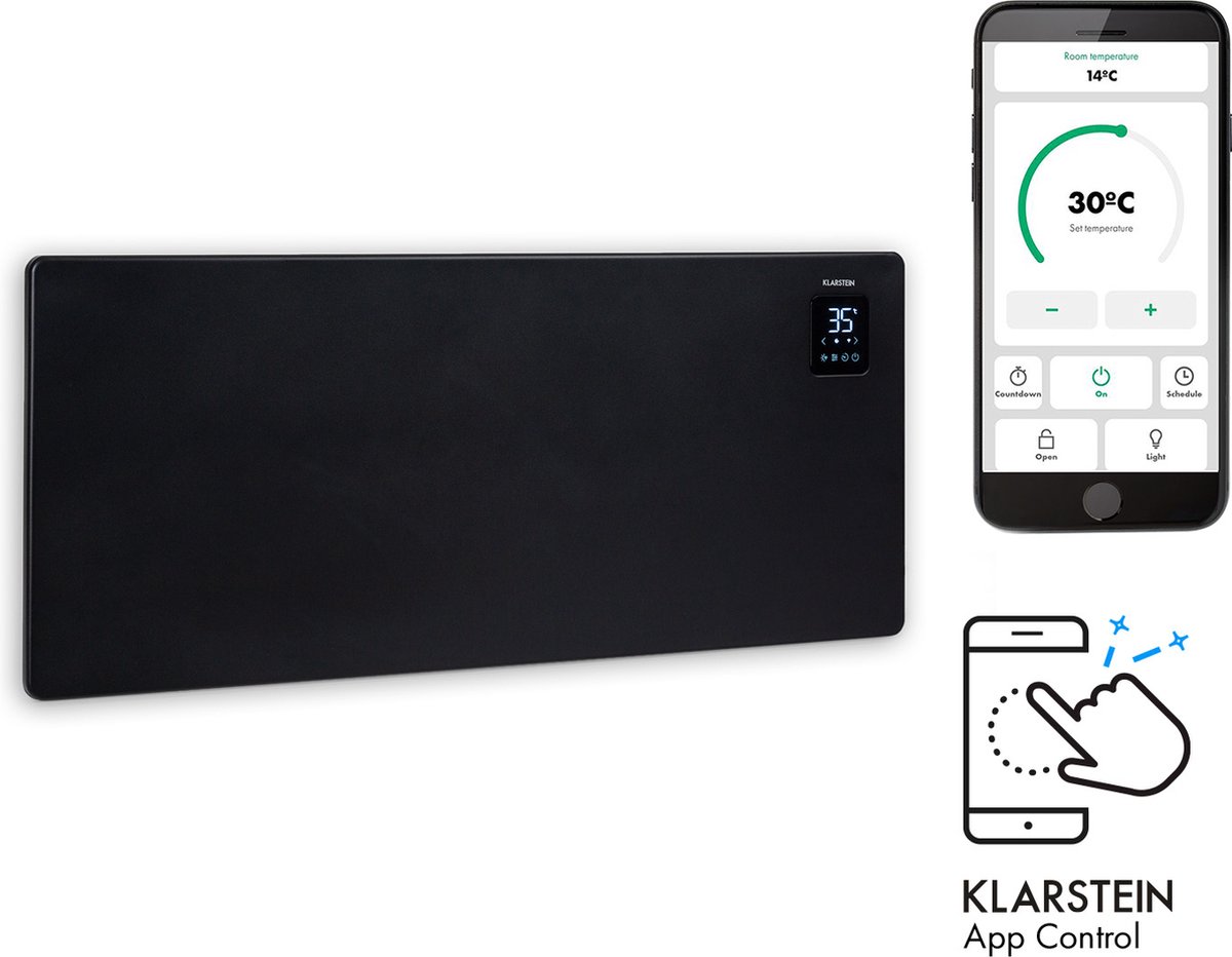 Klarstein Elektrische Verwarming - Convectorverwarming - Vrijstaand of aan de wand gemonteerd - Energiebesparend - App controle - Stille verwarming - Staande radiator - Thermostaat - Zwart