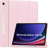 Case2go - Tablet hoes geschikt voor Samsung Galaxy Tab S9 (2023) - Auto Wake/Sleep functie - Tri-Fold Book Case met penhouder - Roze