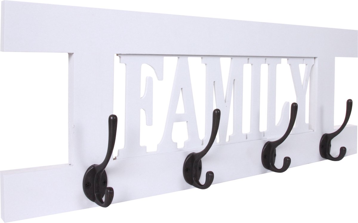 MCW Wandkapstok MCW-C60 Familie, kapstok, kapstokpaneel, shabby look vintage 60x21cm ~ wit gelakt