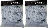 Faram Decoratie spinnenweb/spinrag met spinnen - 4x - 50 gram - wit - Halloween/horror thema versiering