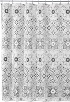 Douchegordijn met medaillon patroon – ideaal badaccessoire met perfecte afmetingen: 183 cm x 183 cm – duurzaam douchegordijn – zwart en grijs