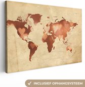 Canvas Wereldkaart - 60x40 - Wanddecoratie Wereldkaart - Marmer - Hart