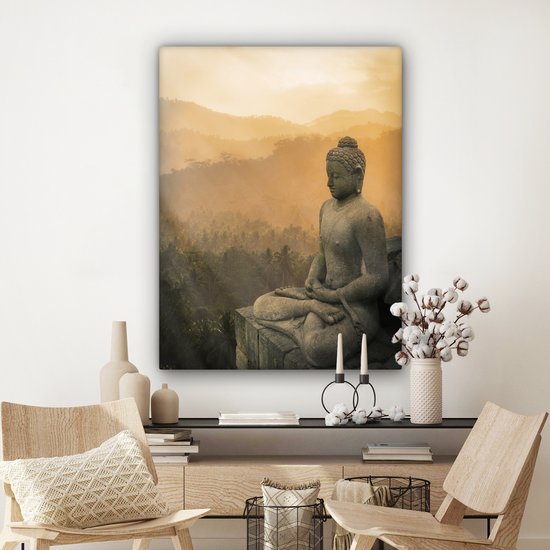 Statue de Bouddha au coucher du soleil 90x120 cm - Tirage photo sur toile (Décoration murale salon / chambre)