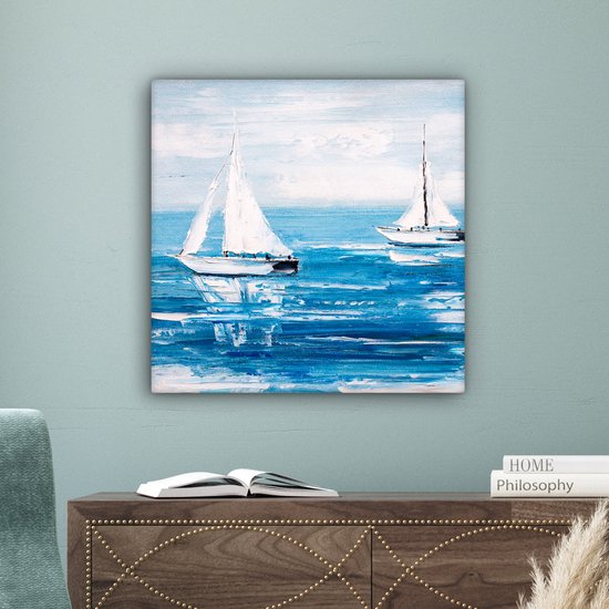 Toile - Peinture - Huile - Bateaux - Water - Mer - 50x50 cm - Intérieur - Peintures sur toile