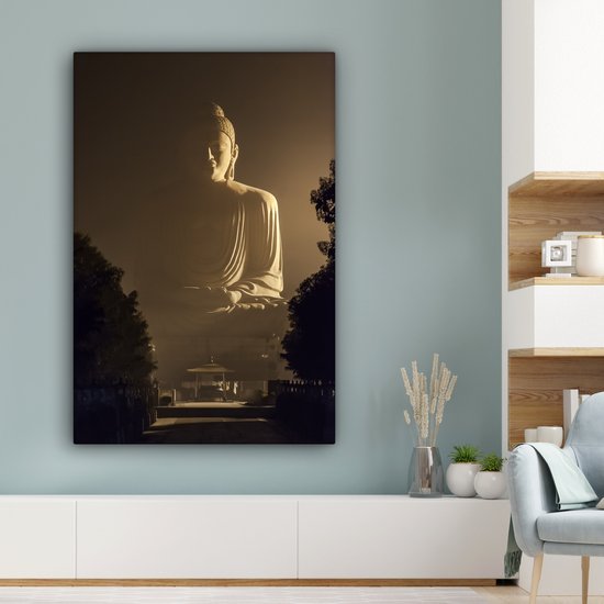 Peintures sur toile Bouddha - Ombre - Arbre - 80x120 cm - Décoration murale
