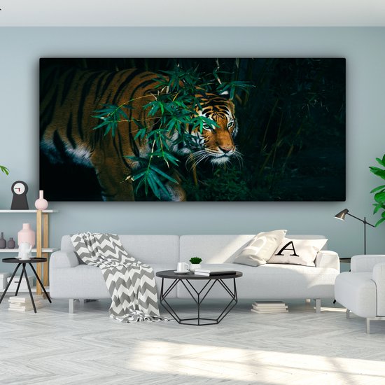 Canvas schilderij 160x80 cm - Wanddecoratie Tijger - Dieren - Jungle - Muurdecoratie woonkamer - Slaapkamer decoratie - Kamer accessoires - Schilderijen