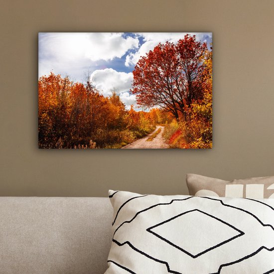 Tableau sur toile Arbre - Chemin - Automne - 30x20 cm - Décoration murale