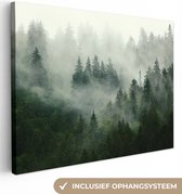 Canvas Schilderij Donker Bos - Bomen - Mist - Natuur - Schilderijen op canvas - 80x60 cm - Wanddecoratie