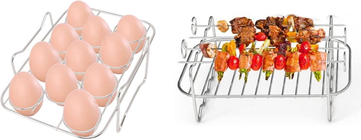 Airfryer Accessoires Keukenrek Set Dubbel Koken Roestvrij Staal Set van 3 Zilver